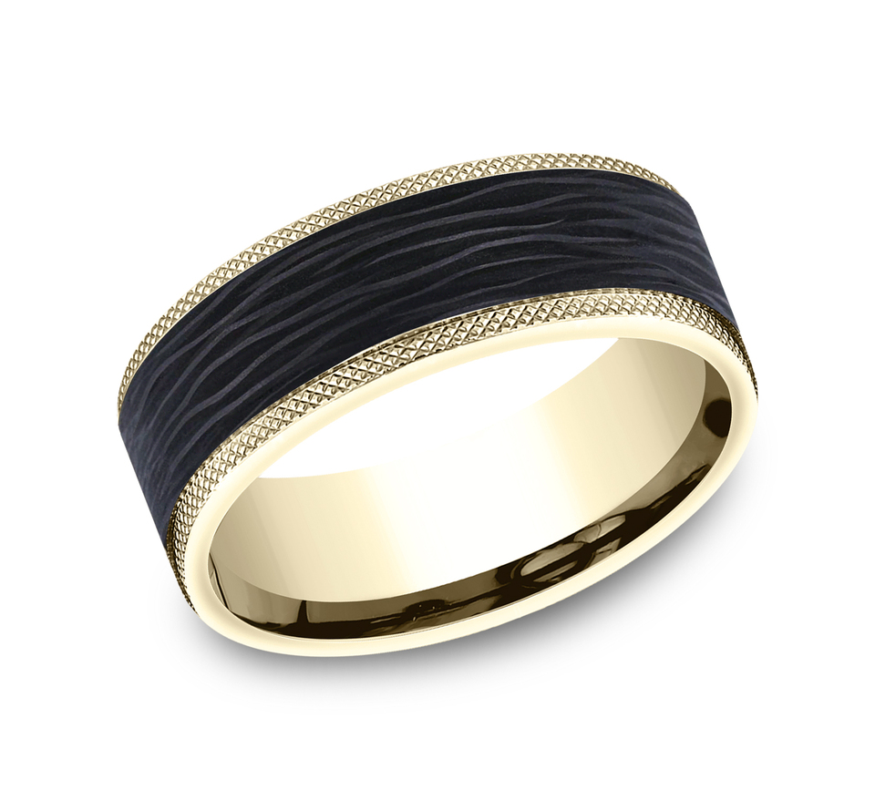 The Obsidian, 8mm - 14K Yellow/Carbon Fiber Black | Benchmark Rings