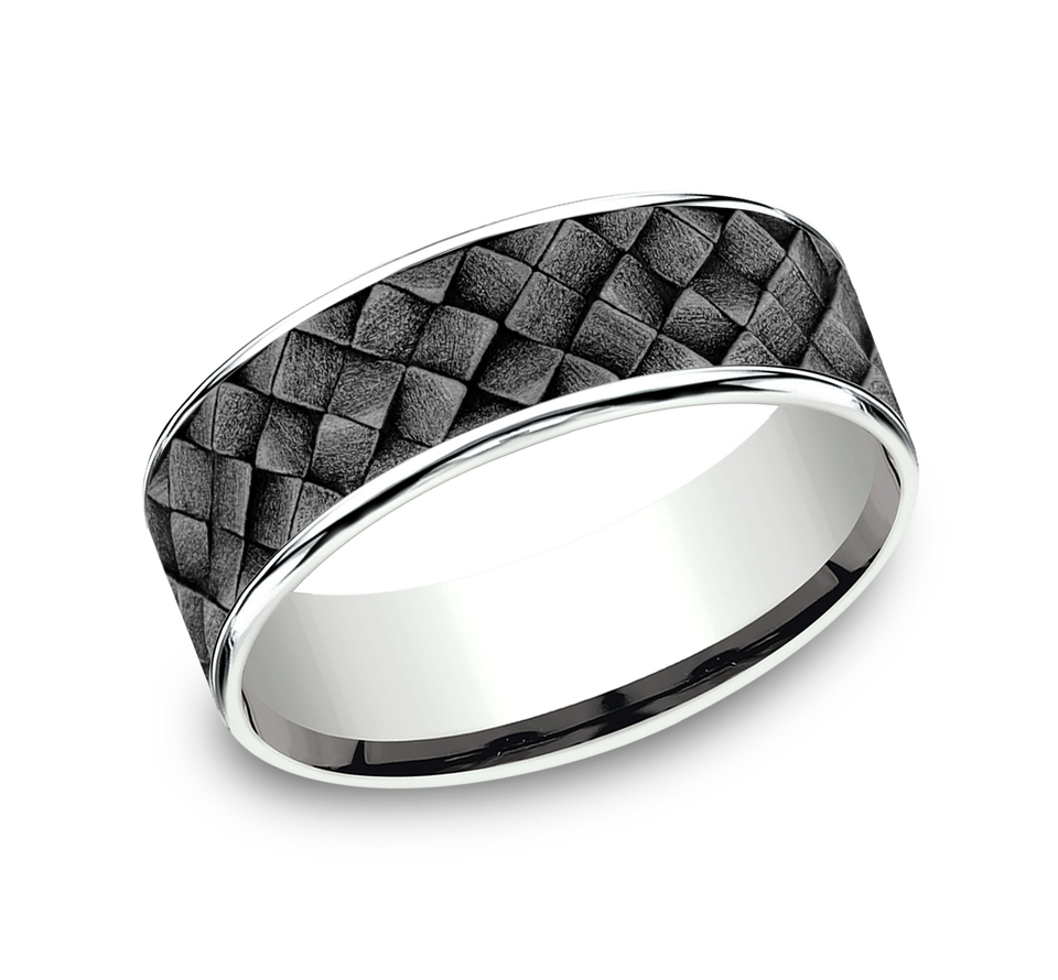 The Cross Hatch, 7.5mm - 14K White/Tantalum Grey | Benchmark